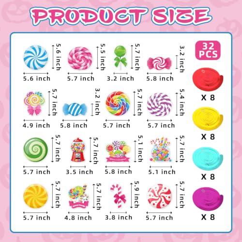 Candyland Party Decorations - 32 Pcs Candy Hanging Swirls