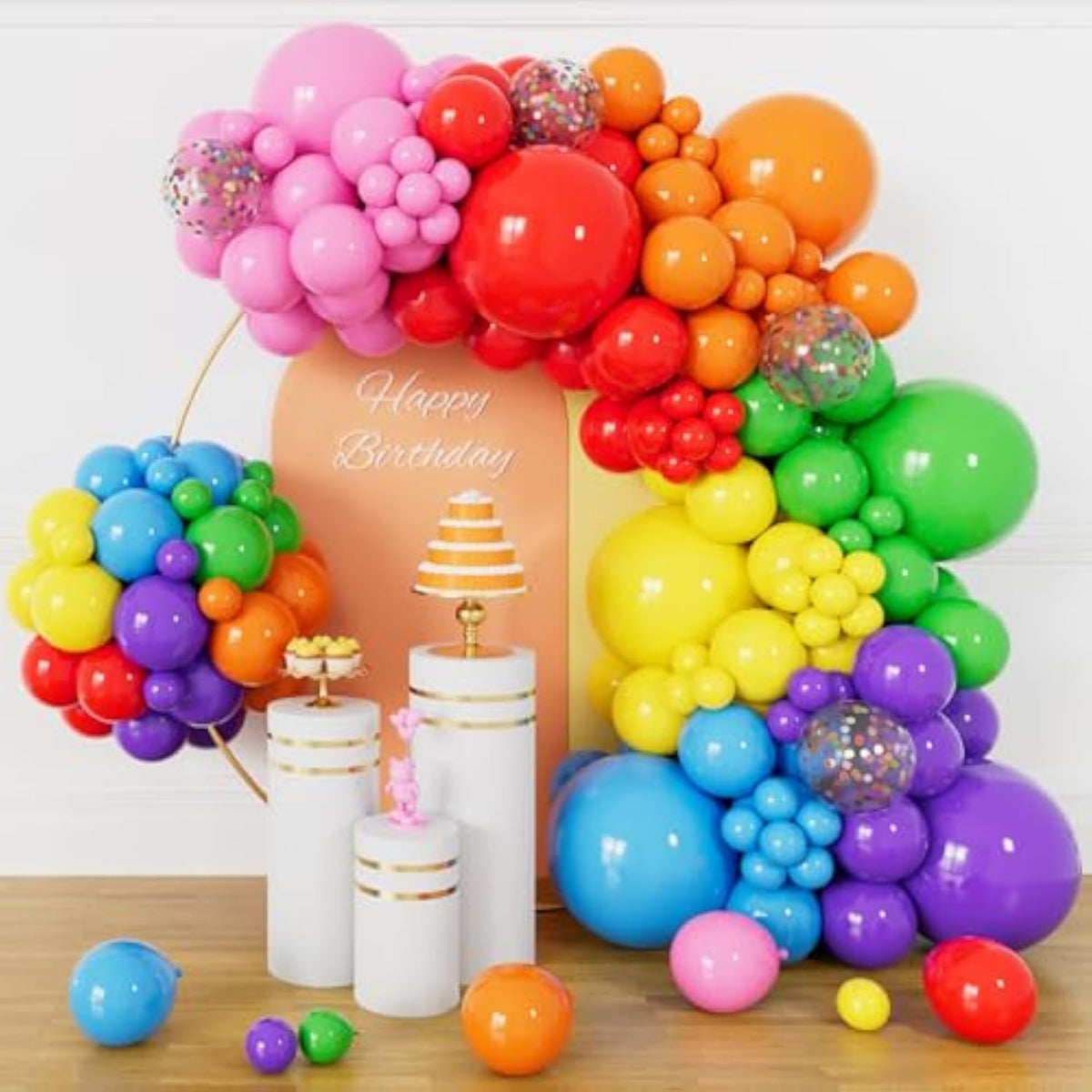 162 Pcs Colorful Rainbow Balloons Arch Kit, Diffrent Size Rainbow Balloon Garland, Globos De Colores For Party Decoration Birthday Party Supplies.