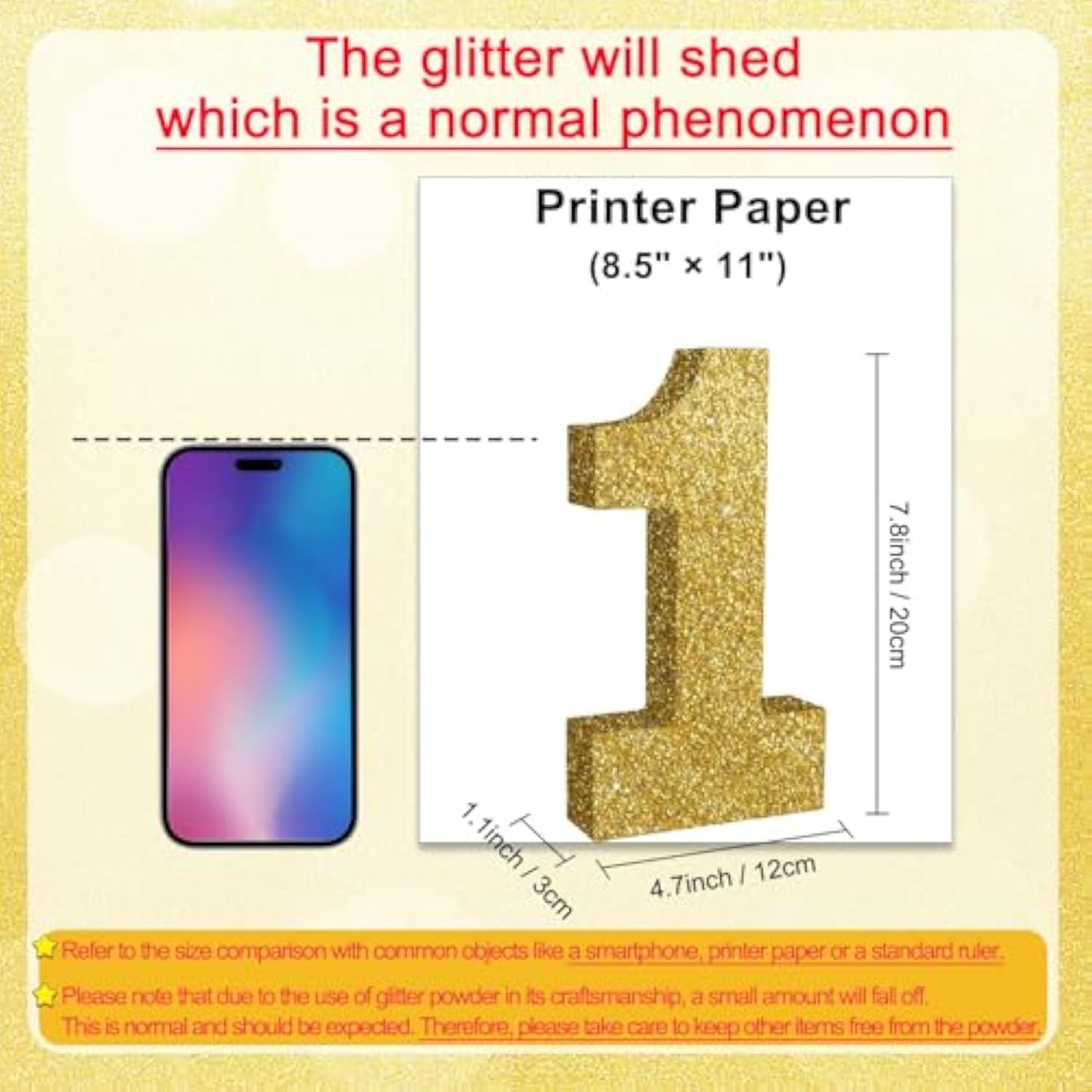 7.8 Inch Gold Glitter Number 1 Wooden Table Centerpieces Birthday Party Decorations,Shining Golden Digit 1 For Birthday Decorations,New Year,Graduation Decoration,Anniversary,Prop (1 Pack)