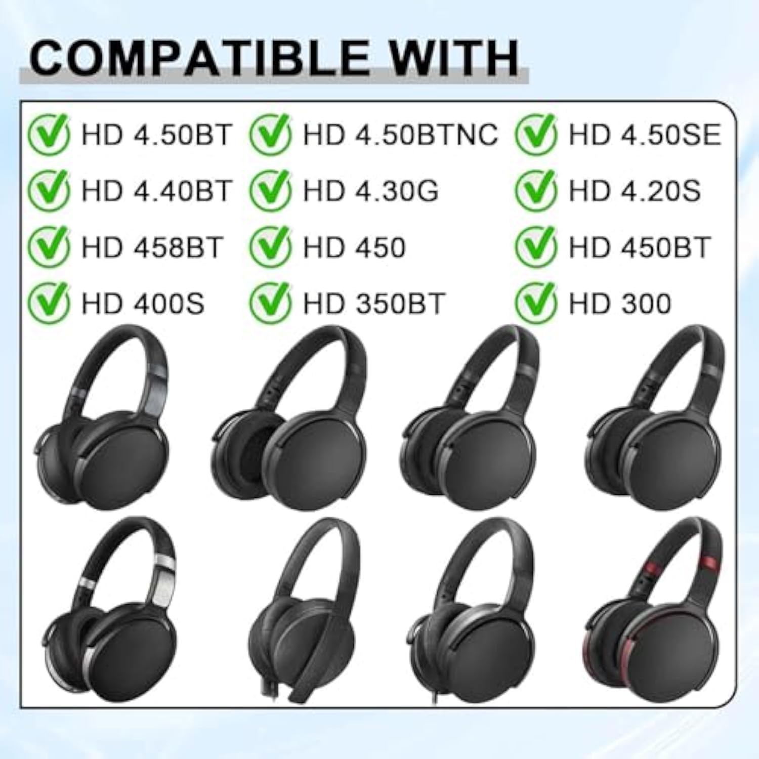 Replacement Ear Pads For Sennheiser Hd 4.50Bt, Hd 4.50Btnc, Hd 4.50Se, Hd 4.40Bt, Hd 4.30G, Hd 4.20S, Hd 458Bt, Hd 450Bt, Hd 400S, Hd 350Bt, Hd300, Headphones Ear Cushions Cups Covers (Cg Black)