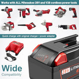 2Pack 6000Mah 28V Battery Replacement For Milwaukee M28 28V Power Tools Battery M28B M28Bx 0719-20 0719-22 0779-20 22 0928-29 0726-20 Cordless Tool Combo Kit With 4 Led Charging Indicator