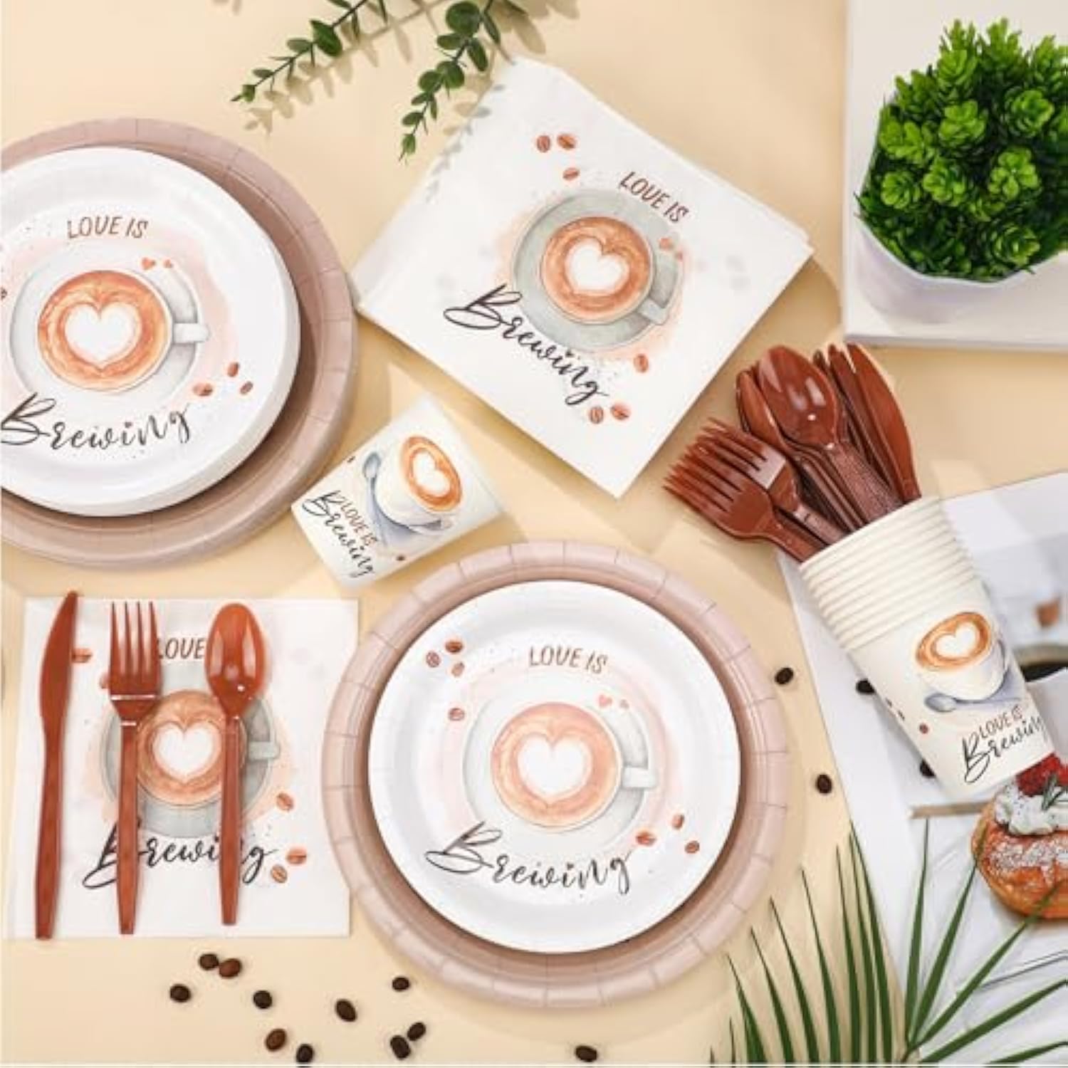 252 Pcs Love Is Brewing Coffee Bridal Shower Party Tableware Set Love Is Brewing Plates Napkins Cups Cutlery For Coffee Lovers Bachelorette Party Decorations Supplies 36 Guests