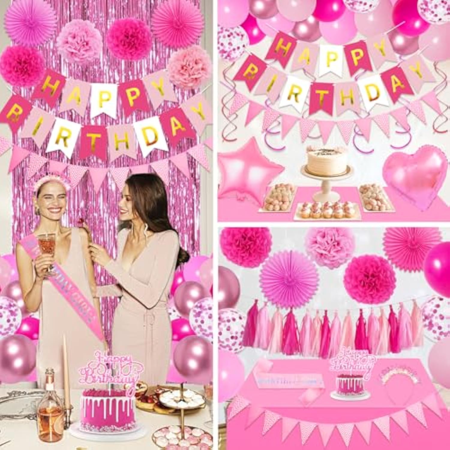 Blue Birthday Party Decorations For Women Girls Include Blue Happy Birthday Banner Paper Pompoms Fringe Curtain Balloons Hanging Swirl Birthday'S Sash And Hairband Tablecloth For Party Decors