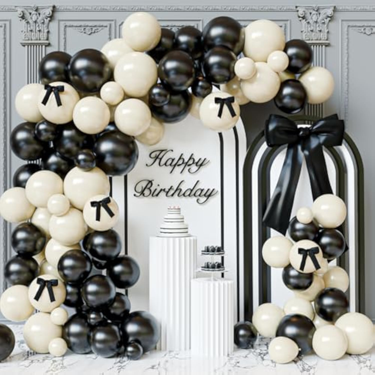 Black And White Balloons Arch Kit, 122Pcs Black And Sand White Balloon Garland Kit For Birthday Wedding Bridal Engagement Bachelorette Party Decorations