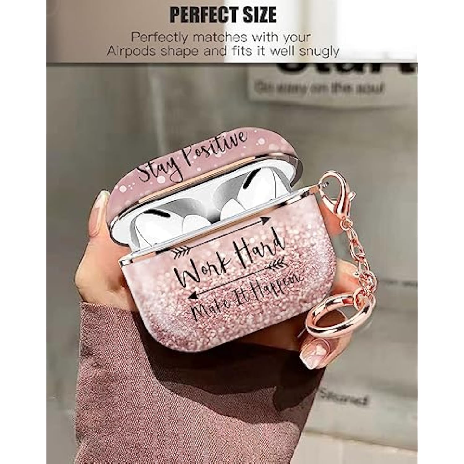 Compatible With Airpod Pro 2Nd/1St Generation Case Cover Protective Shockproof Hard Cover Shell With Rose Gold Keychain, Case For Girl Women Men (Inspirational Quotes Pink)