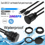 Dual Usb C Threaded Flush Mount Waterproof Cable 10Gbps 2 Usb C 3.1 Male To Fe