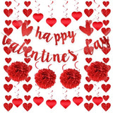 22Pcs Valentine'S Day Decorations Set Pre-Assembled Hanging Heart Swirls Happy Valentine'S Day Love Heart Garlands Banner For Home Classroom Office Wedding Party Anniversary (Red)