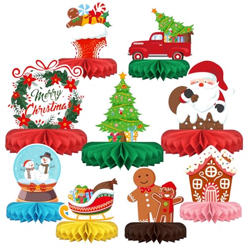 Merry Christmas Party Decorations Bundle - Includes Festive Christmas Honeycomb Centerpieces ?Santa Claus Snowman Table Toppers, Perfect for Classroom Decor, Christmas & Winter Birthday Party Supplies
