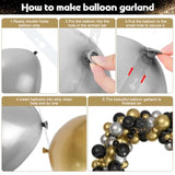 144PCS Black Gold Balloon Garland Arch Kit for Graduation Birthday Party Decor
