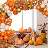 162PCS Fall Balloon Arch Kit with Orange Brown White Gold Balloons for Thanksgiving