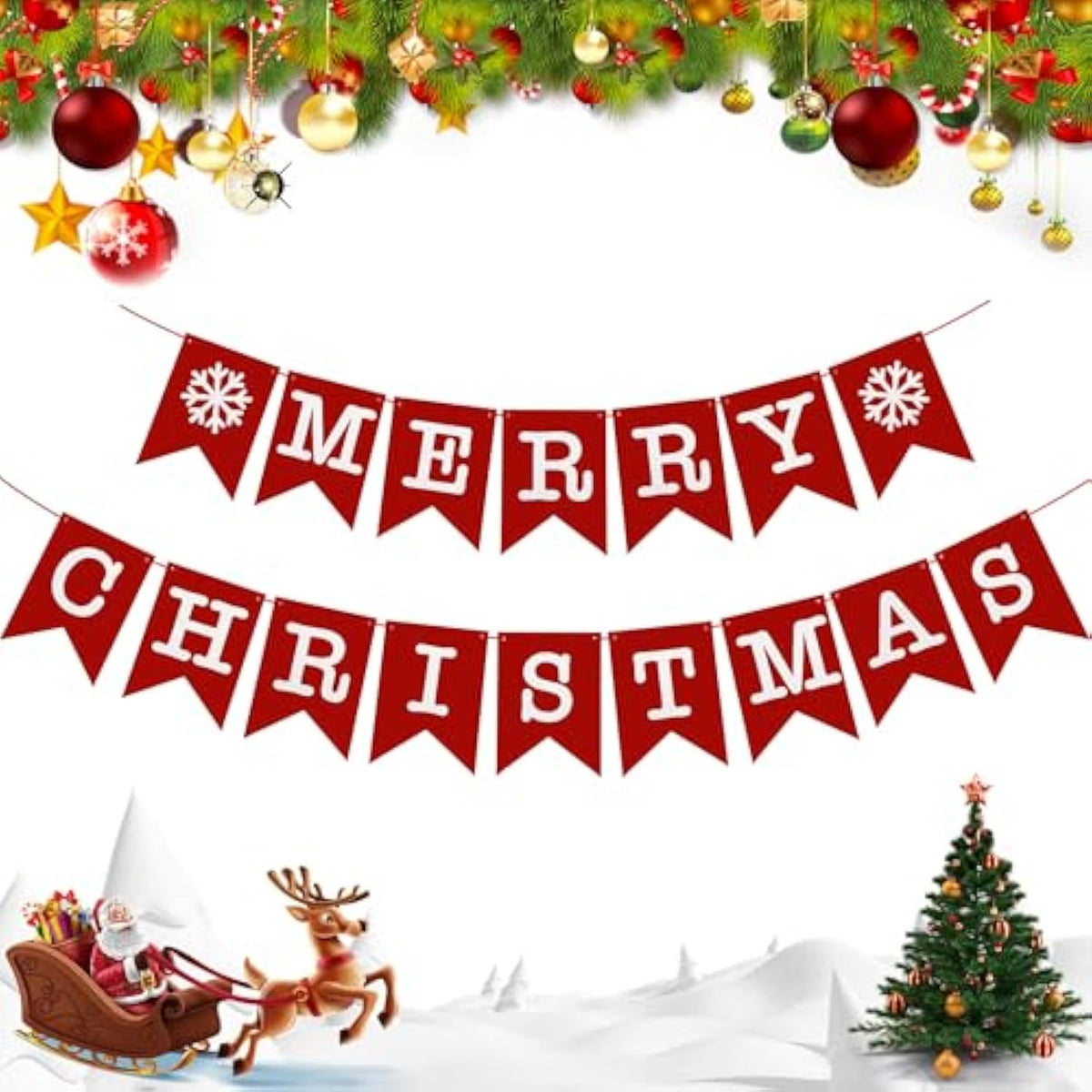 Merry Christmas Banner - Fireplace & Wall Decor, Indoor Christmas Decorations