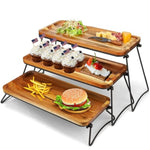 Eco-Friendly Cupcake Stand Cheese Charcuterie Boards Food Platter Serving Tray Acacia Wooden Tower Dessert Table Display Set 3 Tiered Decor Small Rustic Wood Platter Trays Family Parties