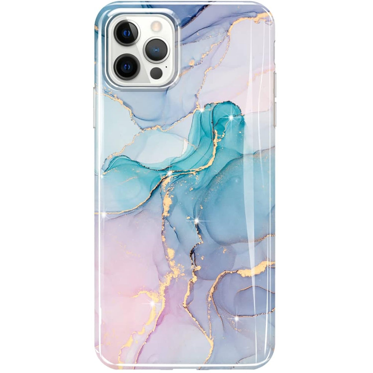 Gold Glitter Sparkle Case Compatible With 12 And 12 Pro 6.1 Inch Marble Design Shockproof Soft Silicone Tpu Bumper Cover Skin Phone Case 12/12 Pro Cases(Aqua Green)