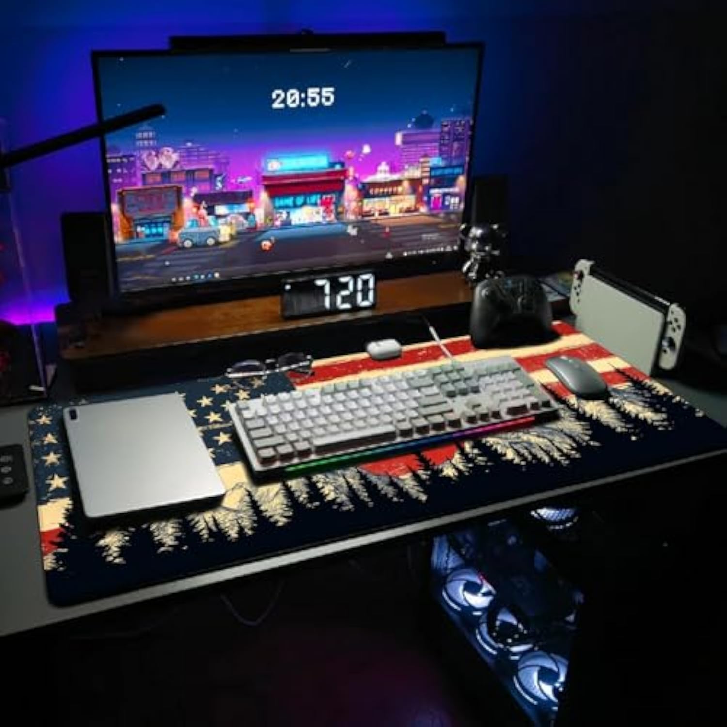 Extended Gaming Mouse Pad, Large Mouse Mat 3 Mm Nature Rubber Base Mousepad With Stitched Edges, Non-Slip Desk Mat For Office Home Great Gift 31.5X11.8 Inch (Usa Flag 3)