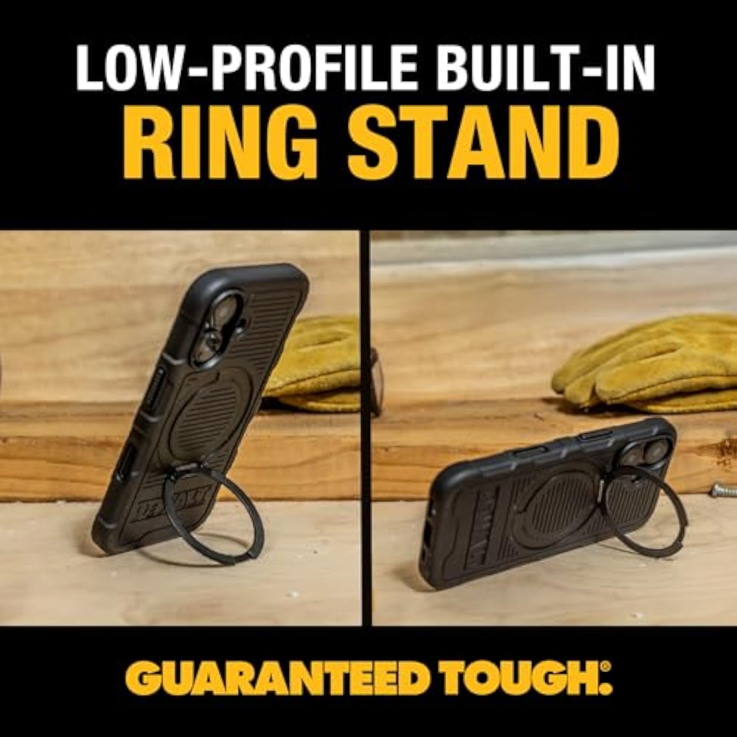 DEWALT 360° Rotatable Magnetic Ring for iPhone 16 Pro Max Case, Heavy Duty Drop Protection Fit for MagSafe w/Stand & Ring Holder, Shockproof Nanobubbles for iPhone 16 Pro Max Phone Case Ostand, Black