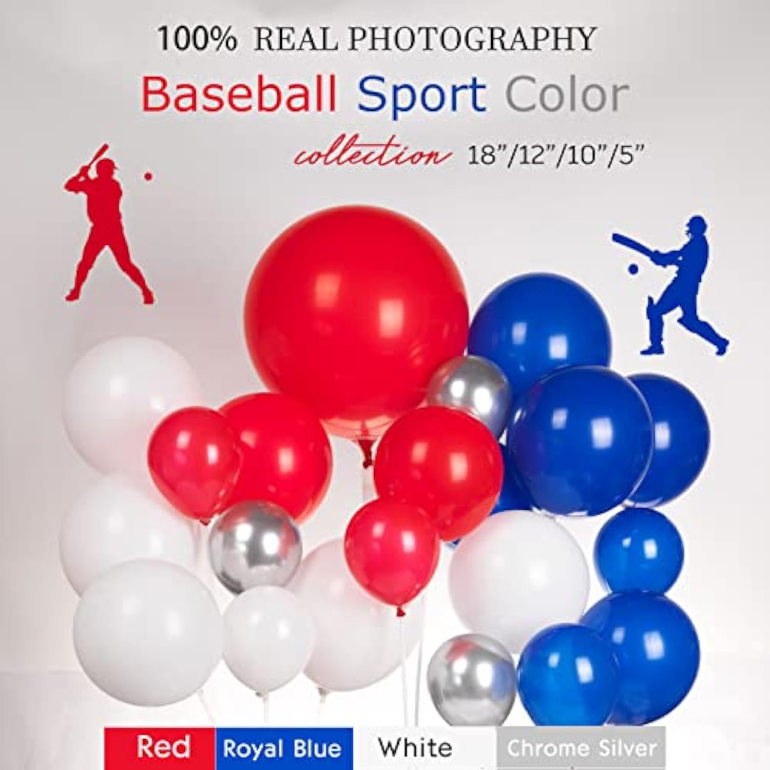 150pcs Baseball Balloon Arch Kit Red Blue White Silver for Sports Theme Party
