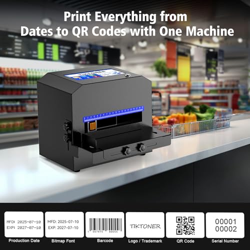 Inkjet Coding Machine, Date Printer With 7-Inch Touch Screen Batch Code Printer With 42Ml Quick-Drying Ink Cartridge Inkjet Coder For Barcode/Qr Code/Number/Picture Print On Many Materials