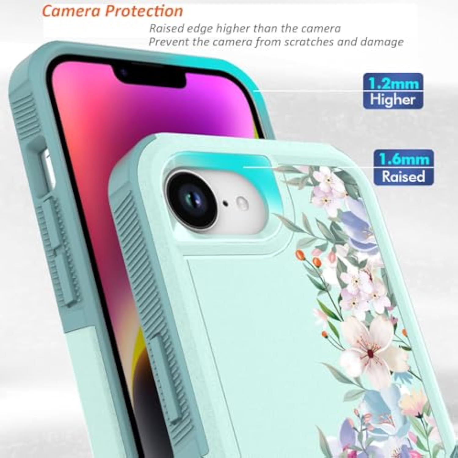Mint Green and Magnolia Floral Design for iPhone 16e and 17e Cases