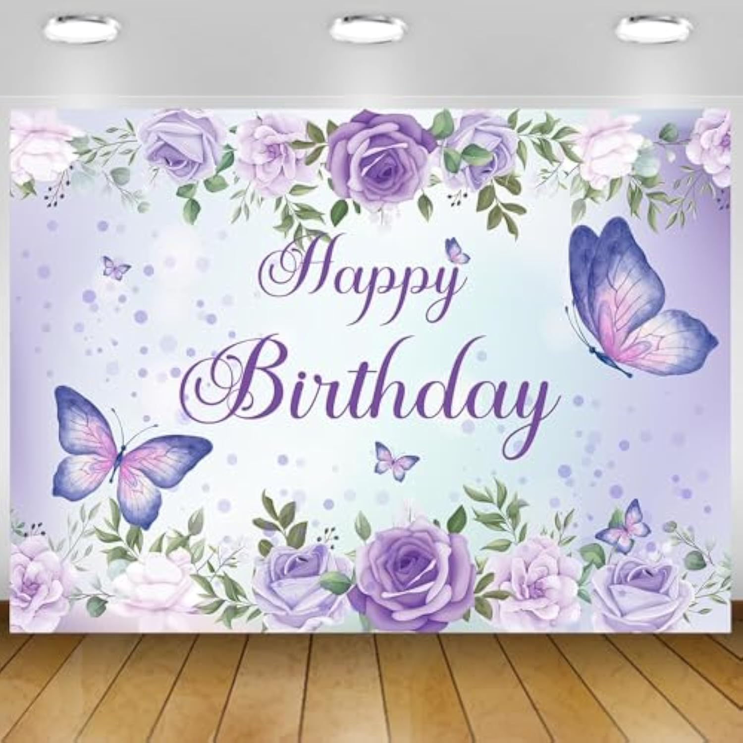 Purple Butterfly Birthday Banner 59x36 Inch for Girls and Women Party