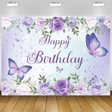 Purple Butterfly Birthday Banner 59x36 Inch for Girls and Women Party