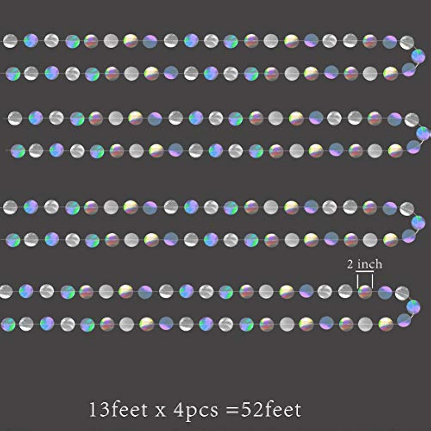 Iridescent Holographic Circle Garland – Disco Theme Party Decor for Birthday, NYE & More