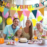 2 Pack Boho Felt Happy Birthday Pennant Banner 12Ft Pre-Strung Rainbow Felt Ball Garland Triangle Flags Reusable 3D Happy Birthday Sign Decorations For Women Boys Girls Party Decor Photo Prop