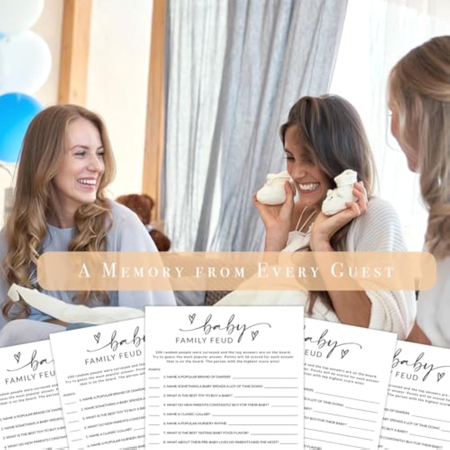 Baby Shower Family Feud Game Cards, 50 Pack Baby Shower Game Cards With Answer Sheet, Minimalist Design (Baby Family Feud)