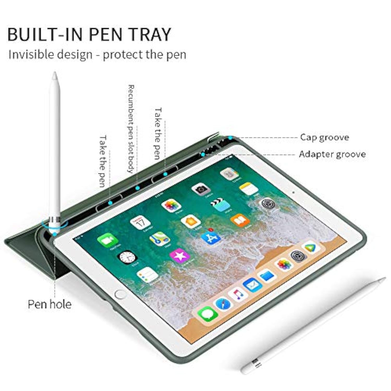 Ipad 5Th/6Th Generation 9.7 Case 2018/2017 With Pencil Holder, Thin Lightweigh