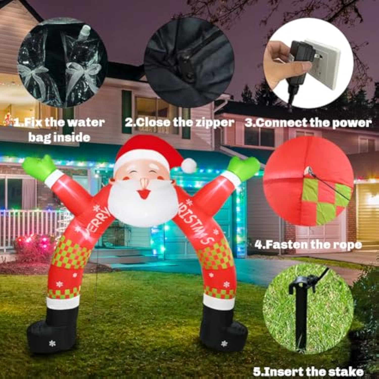 Inflatable Outdoor Christmas Decorations, 11 Ft Lighted Inflatable Christmas Santa Archway With Build In Led Light, Outd