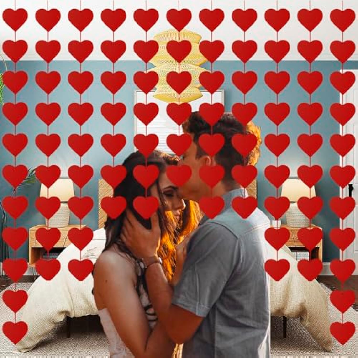 Valentines Day Decor - 84-Piece Red Felt Heart Garland Hanging String