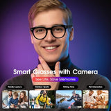 AI Smart Glasses with Camera 4K, 8MP HD Video Recording Glasses, AI Assistant, Hands-Free Wearable Tech Bluetooth Speakers, Real-Time Translation &