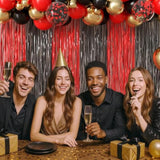 Red And Black Foil Fringe Curtains And Balloon Garland Arch Kit 2 Pack 3.2X8.2 Feet Backdrop Tinsel Curtains And 78 Pcs Balloons For Deadpool Twilight Stranger Things Party Decorations (Red And Black)