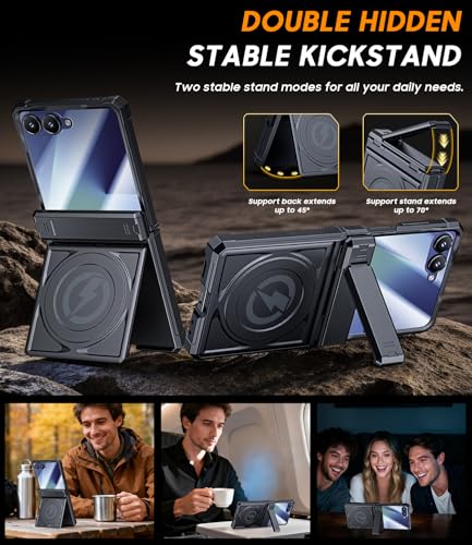 Magnetic case for  Z-Flip-7: Full-Body Military Grade Protective Phone Case [Magsafe Compatible][Dual Kickstand] Heavy Duty Cover for Galaxy Z