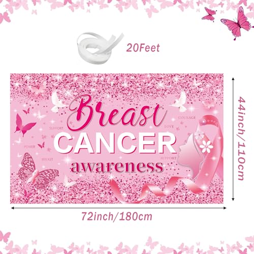 Breast Cancer Awareness Decorations, Breast Cancer Awareness Backdrop,Breasts Cancer Awareness Banner,Pink Ribbon Banner Backdrop for Breast Cancer Decor, 72x43 Inch (PINK)