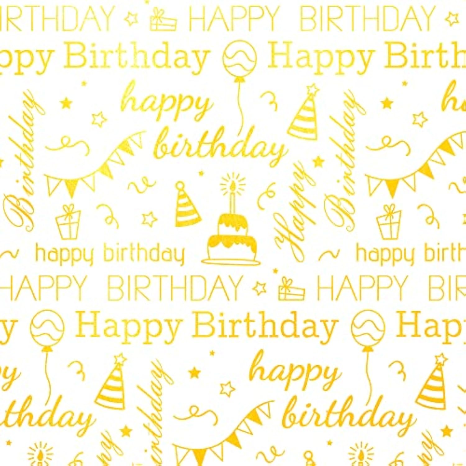Large Gold Birthday Tissue Paper, 20" X 28", White With Happy Birthday Design For Gift Bags And Party, 30 Sheets