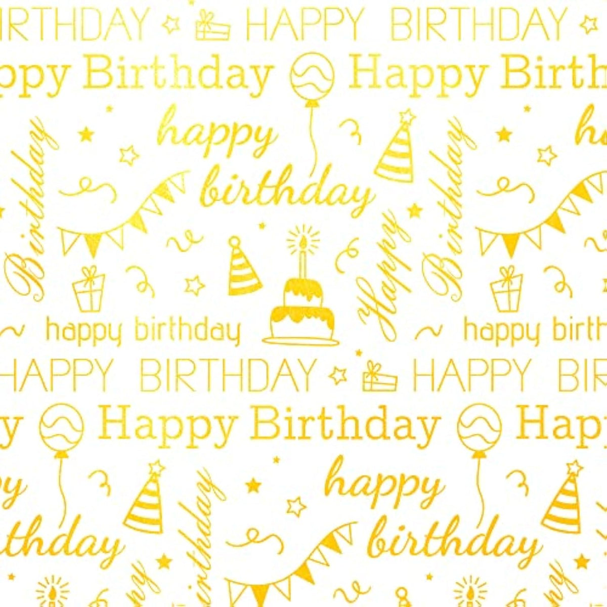 Large Gold Birthday Tissue Paper, 20" X 28", White With Happy Birthday Design For Gift Bags And Party, 30 Sheets