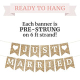 Pre-Strung Just Married Banner - No Diy - Gold Glitter Wedding Party Banner - Pre-Strung Garland On 6 Ft Strands - Gold Wedding Reception Party Or Car Decorations & Decor. Did We Mention No Diy