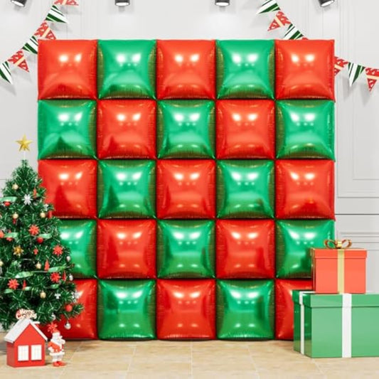 Metallic Green And Red Double Sided Square Foil Balloons Wall,19 Inches Foil Balloons Tunnel Arch Garland Kit For Bachelorette,Bridal Wedding,Birthday,Christmas Party Background Decoration