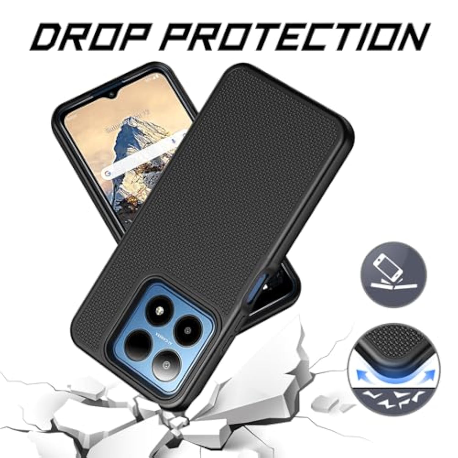 For Summit Case, Boost Summit 5G Phone Case With Screen Protector, Dual Layer Shockproof Protective, Silicone Bumper Non Slip Back, Heavy Duty Rugged Cell Phone Cover-Black