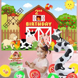 Farm Animal 2Nd Birthday Party Decorations, Oink Baa Moo I Am Two Party Decorations Backdrop Banner Cake Cupcake Topper Cow Print Number 2 Foil Balloon For Boy Girl 2 Year Old Birthday
