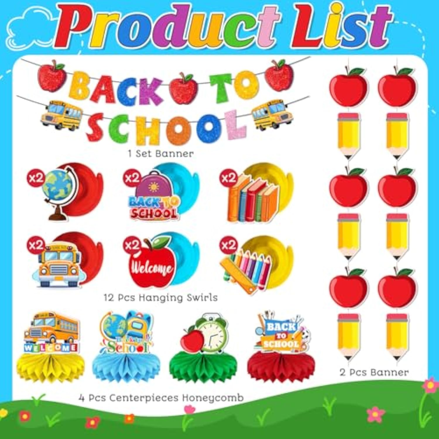Back To School Decorations Welcome Back To School Banner School Bus Table Centerpieces Apple Pencil Hanging Swirl For Classroom Office Home First Day Of School Party Supplies