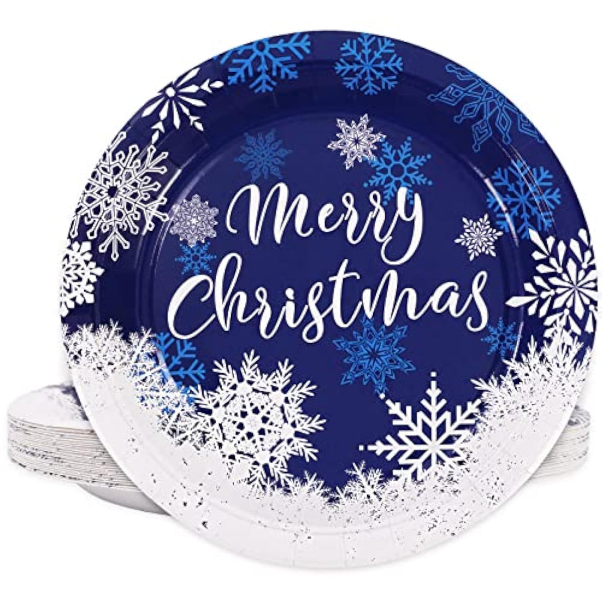 Christmas Paper Plates White Blue Snowflake Round Disposable Plates 9 Inch Merry Christmas Decorative Tableware For Christmas Winter Holiday Dinner Birthday Party Supplies, 24Pcs