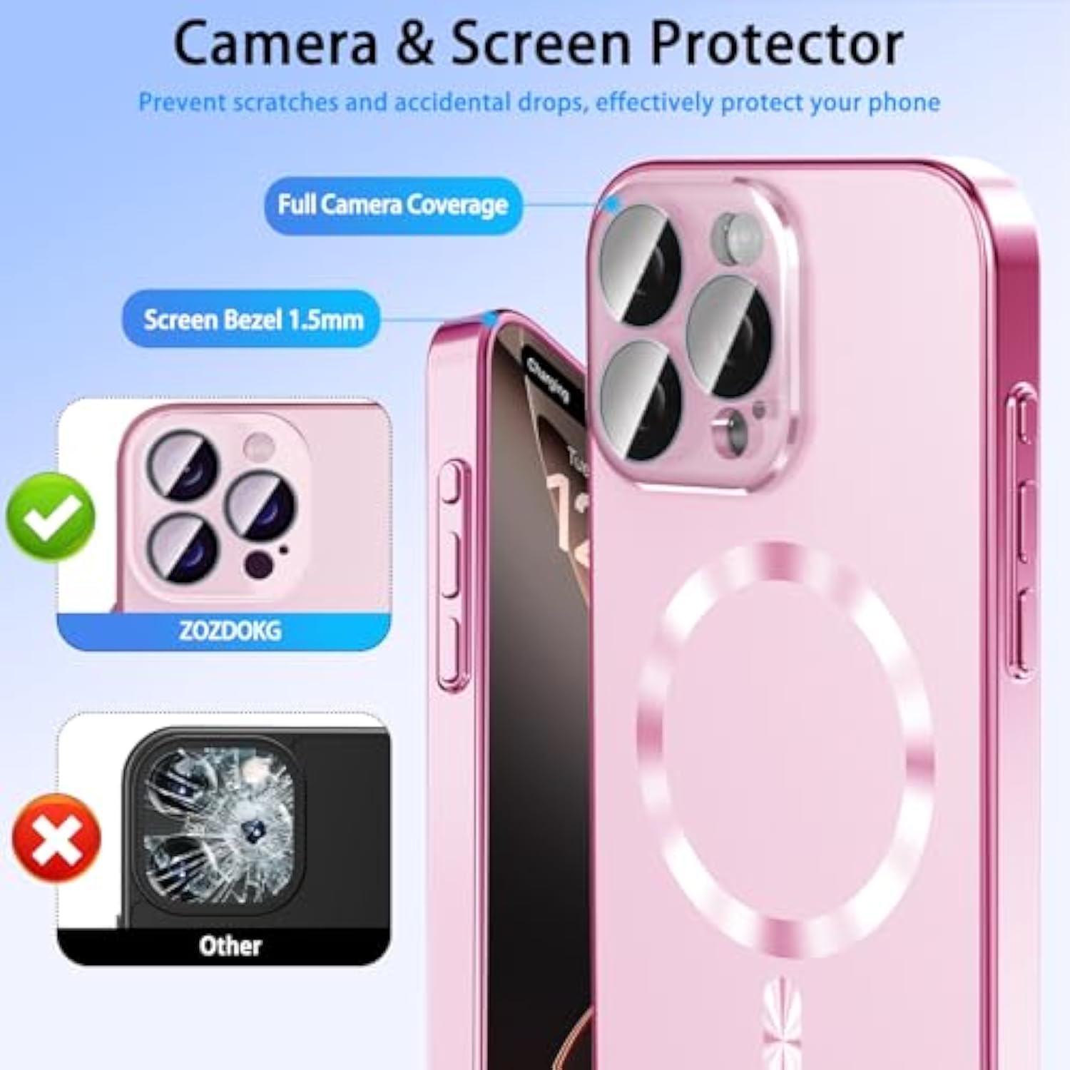 Magnetic For Iphone 16 Pro Max Case With Privacy Screen Protector & Camera Protection, Metal Glossy Luxury Color Phone Case For Iphone 16 Pro Max Girl Women, No Fading-Titanium Pink
