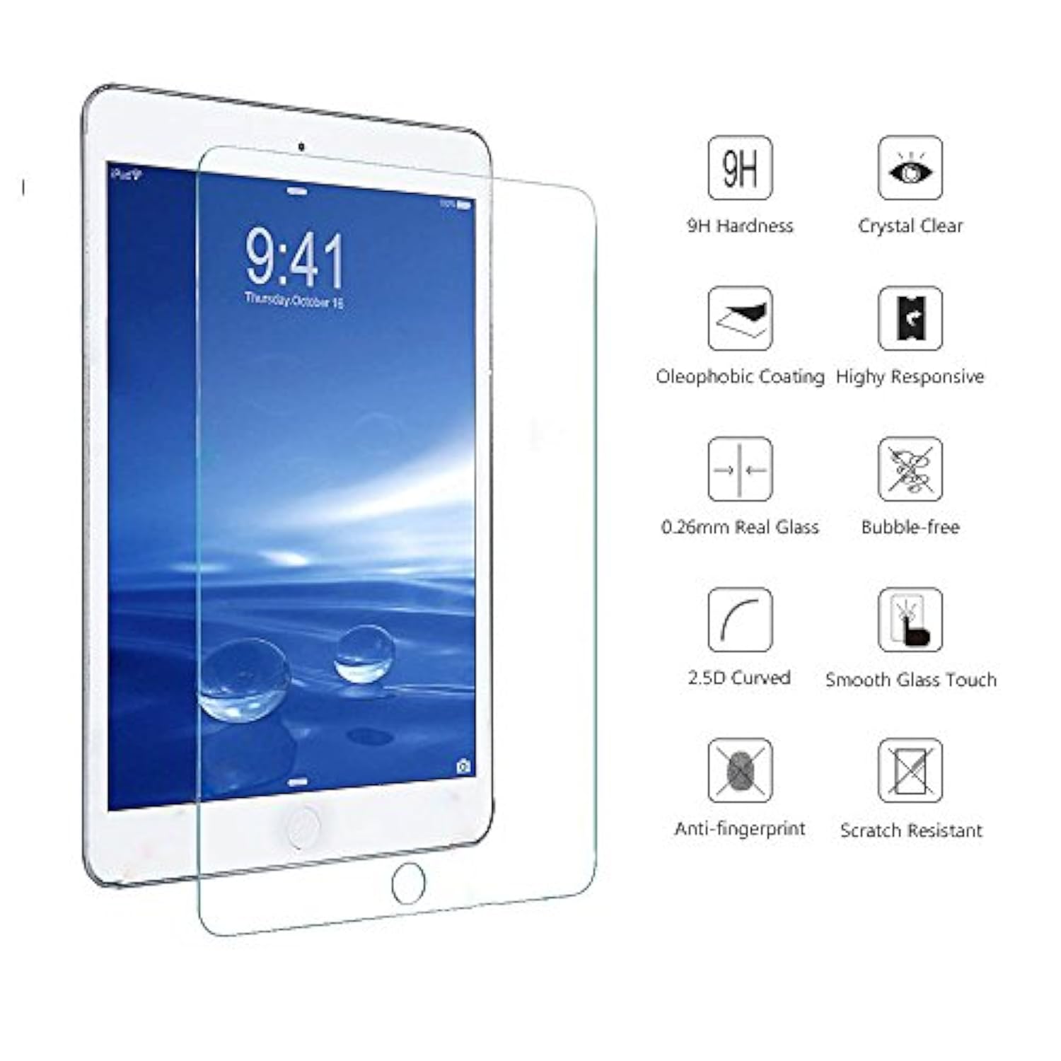 Ipad Air/Air 2 / Pro/New Ipad 9.7 Screen Protector, [2-Pack] Clear Ipad Air 2 Tempered Glass Screen Protector 9H Glass Film Cover For Ipad Air/Air 2 / Pro 9.7 Inch/New Ipad 9.7 2017