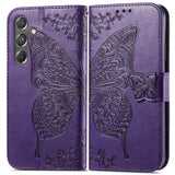 For Galaxy A15 5G Phone Case Wallet,Women Butterfly Embossed Flip Pu Leather With Credit Card Holders Kickstand Wrist Strap Purse Cover For Samsung A15 5G (Purple)