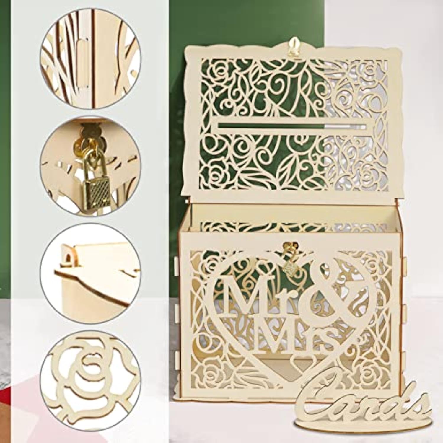 Wedding Card Box With Lock And Card Sign, Wooden Gift Card Box Money Box For Reception Wedding Anniversary Baby Shower Birthday Graduation Party Decorations(Mr & Mrs)