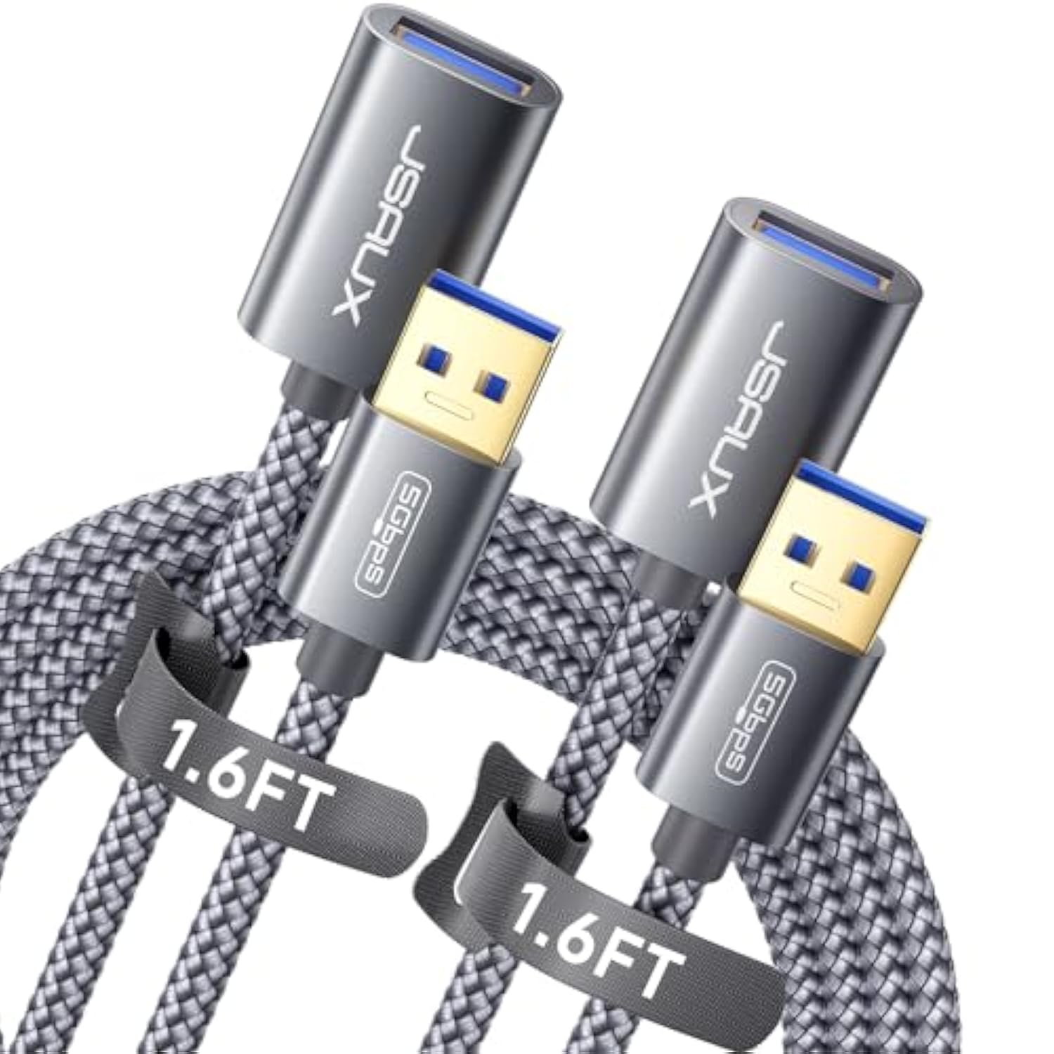 2Pack 1.6Ft+1.6Ft Usb 3.0 Extension Cable, Type A Male To Female Usb Extender