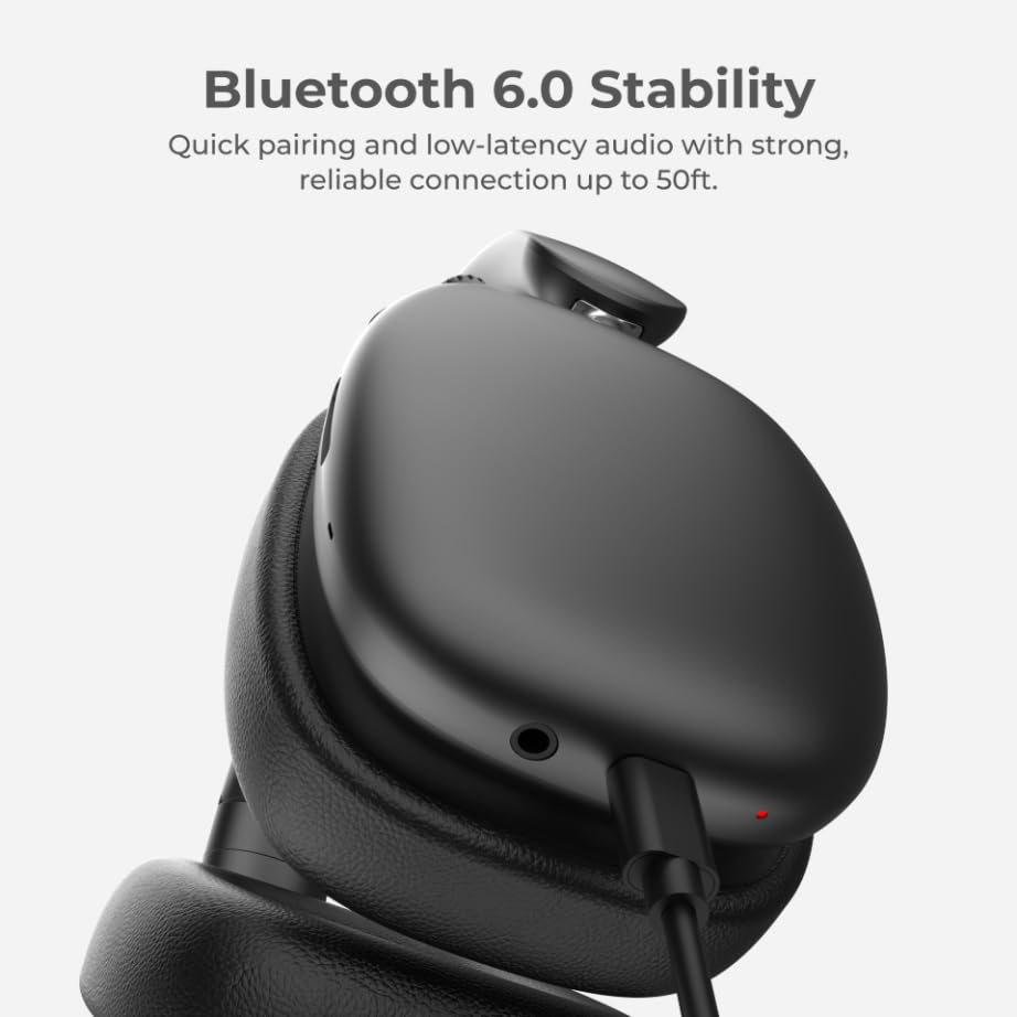 Pulse Vibe PRO Wireless Over-Ear Bluetooth Headphones with Active Noise Cancellation, 63H Playtime, 40mm Drivers, Dual Device Pairing, Foldable,