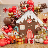 173pcs Christmas Balloon Garland Arch Kit Red Brown Sand White Gold Balloons with Gingerbread Moose Elk Deer Candy Cane Foil Balloon for Christmas Woodland Party Xmas Winter Party Decorations