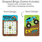 Big Dot of Happiness Smash and Crash - Monster Truck - Picture Bingo Cards and Markers - Boy Birthday Party Bingo Game - Set of 18